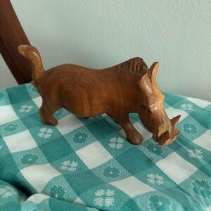 Vintage Handcrafted Warthog Wild Boar Pig Wooden Figurine Carving MidCentury‎